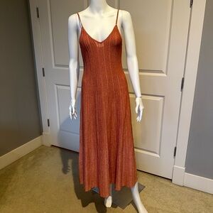 Sandro Orange Metallic Knit Strap V-Neck Dress Size 36 US 2/4